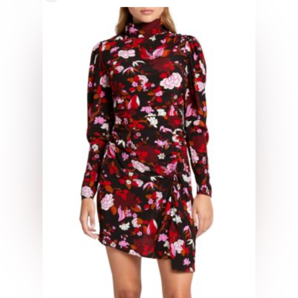 NWOT SZ 0 A.L.C. Marcel floral draped stretch, silk asymmetrical dress.